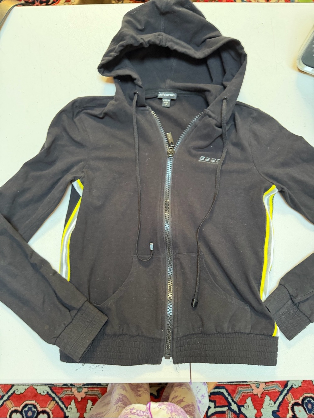 bebe sport Black & yellow Zip Hoodie with Contrasting Side Stripe size small